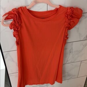 Crown & Ivy Orange Ruffled Sleeve Tee